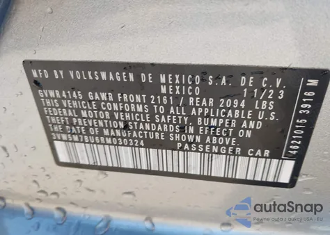 2024 Volkswagen Jetta 1.5T S из США, поврежденный, VIN 3VW5M7BU6RM030324